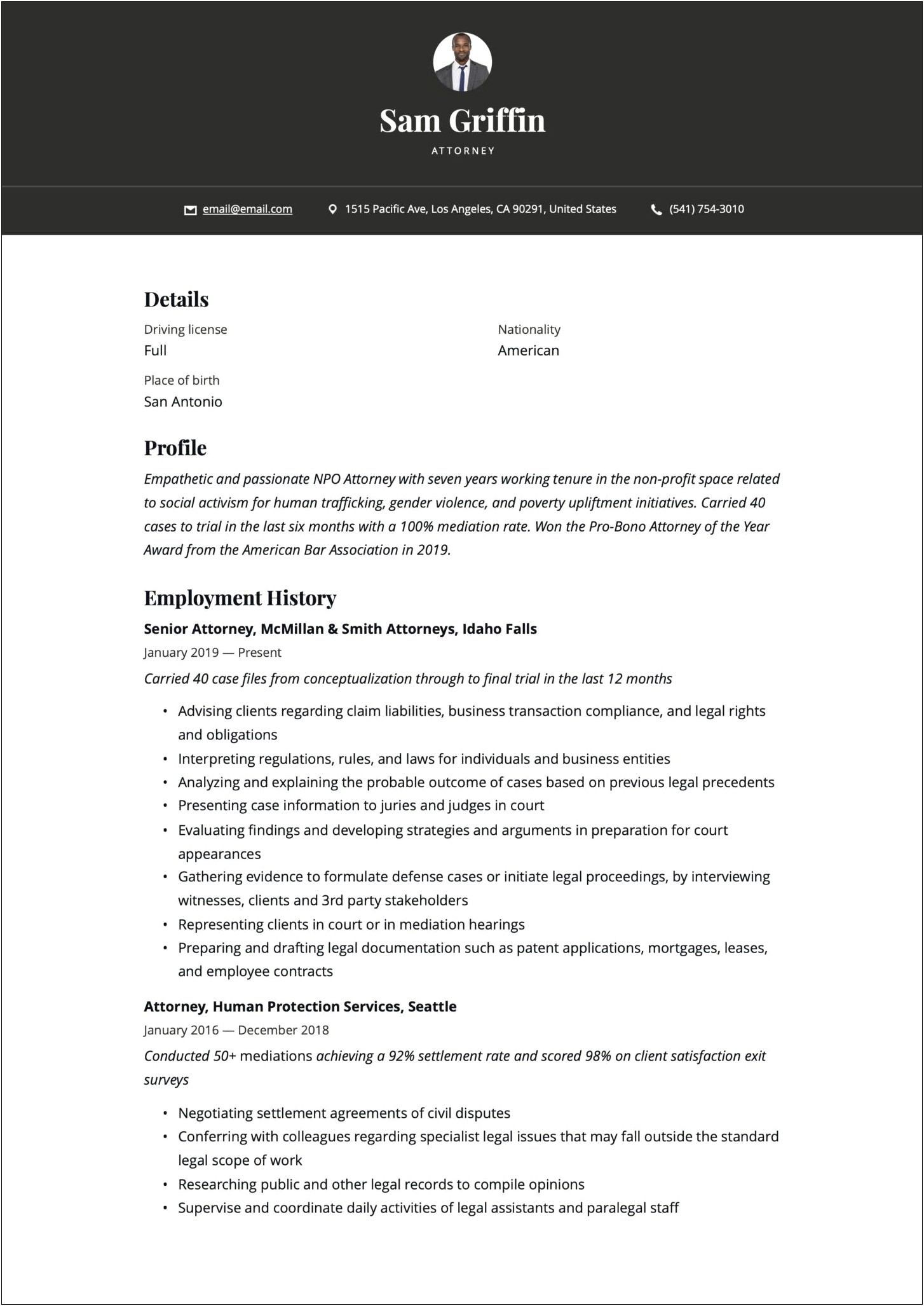 Lawyer Resume Summary Statement Samples