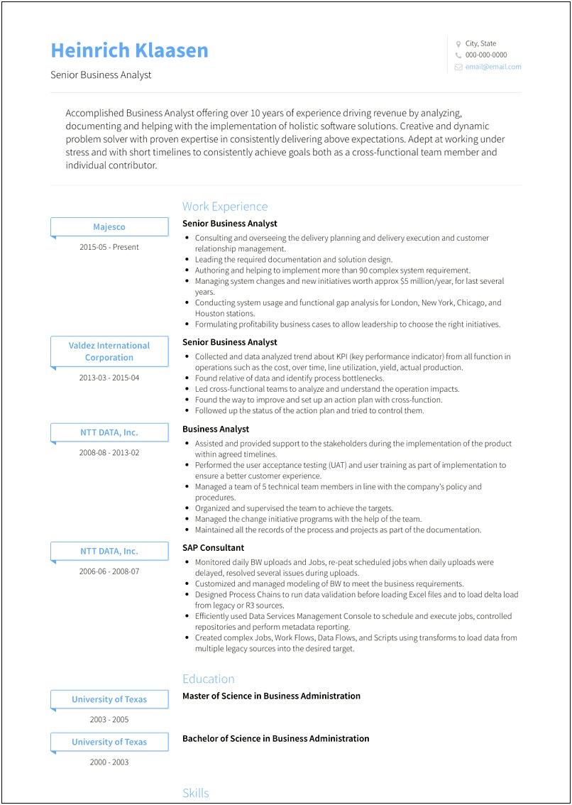 Lead Business Analyst Resume Sample
