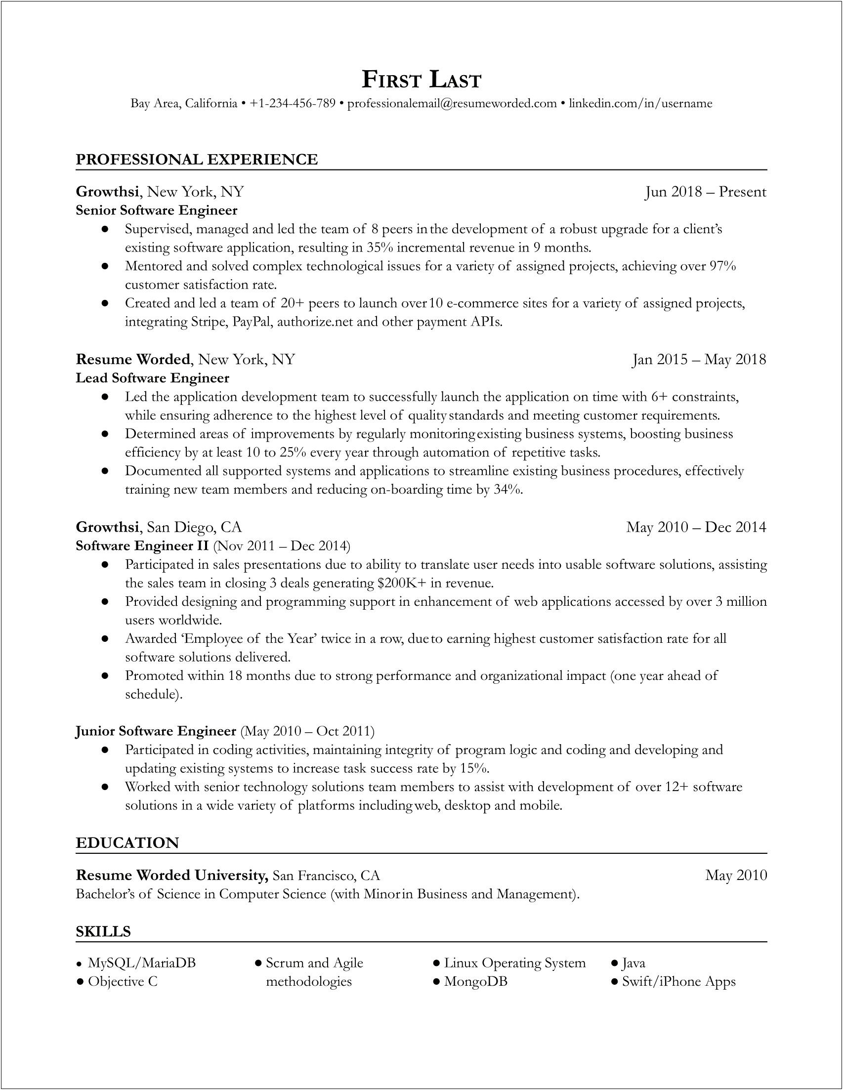 Lead By Example On Resume
