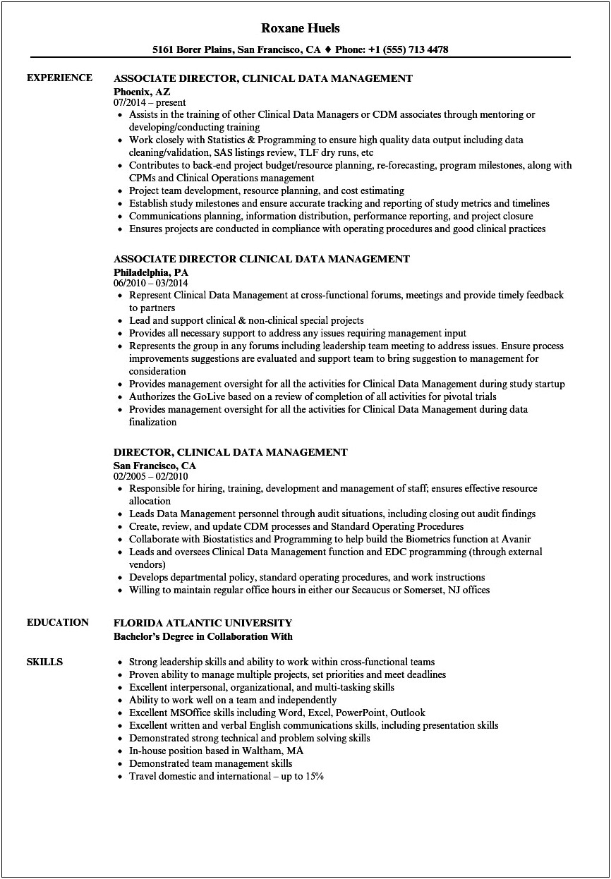 Lead Clinical Data Manager Resume