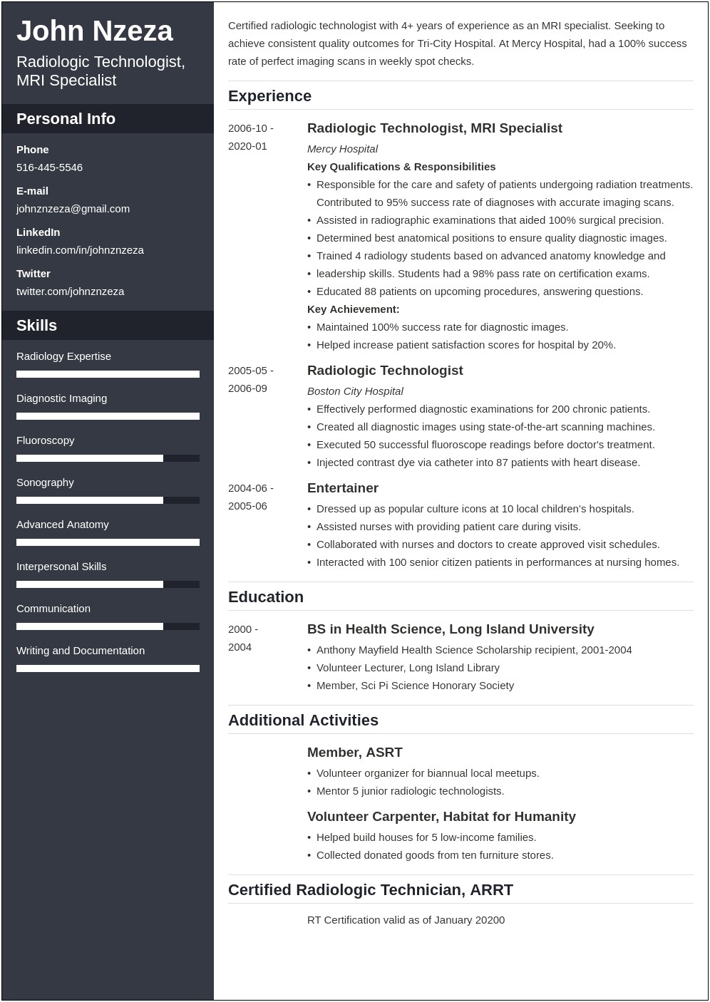 Lead Ct Technologist Resume Examples