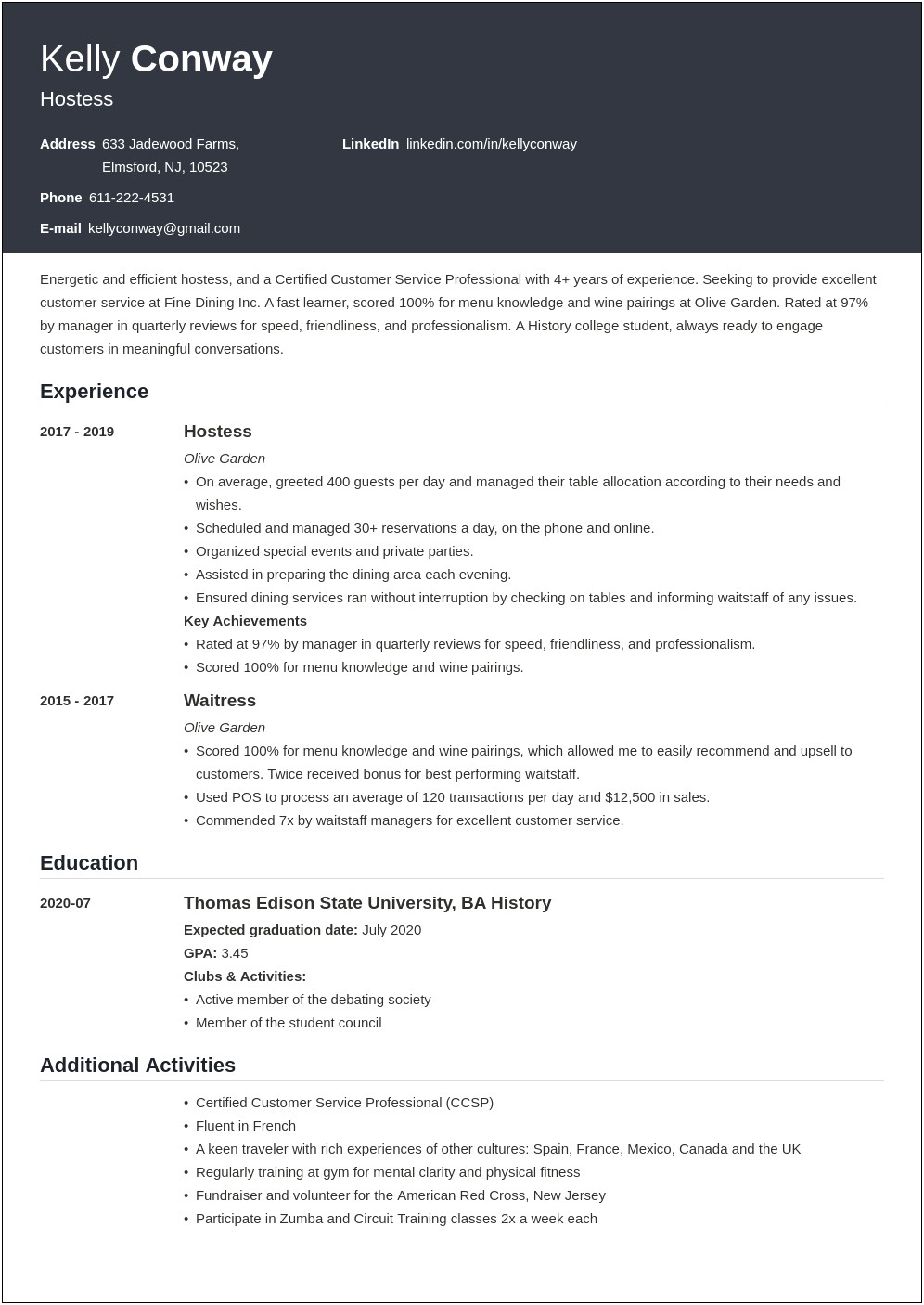 Lead Host Job Description For Resume