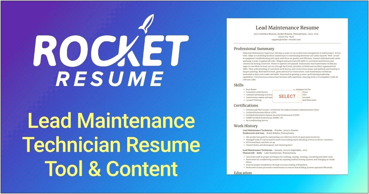 Lead Mechanic Technician Job Description Resume