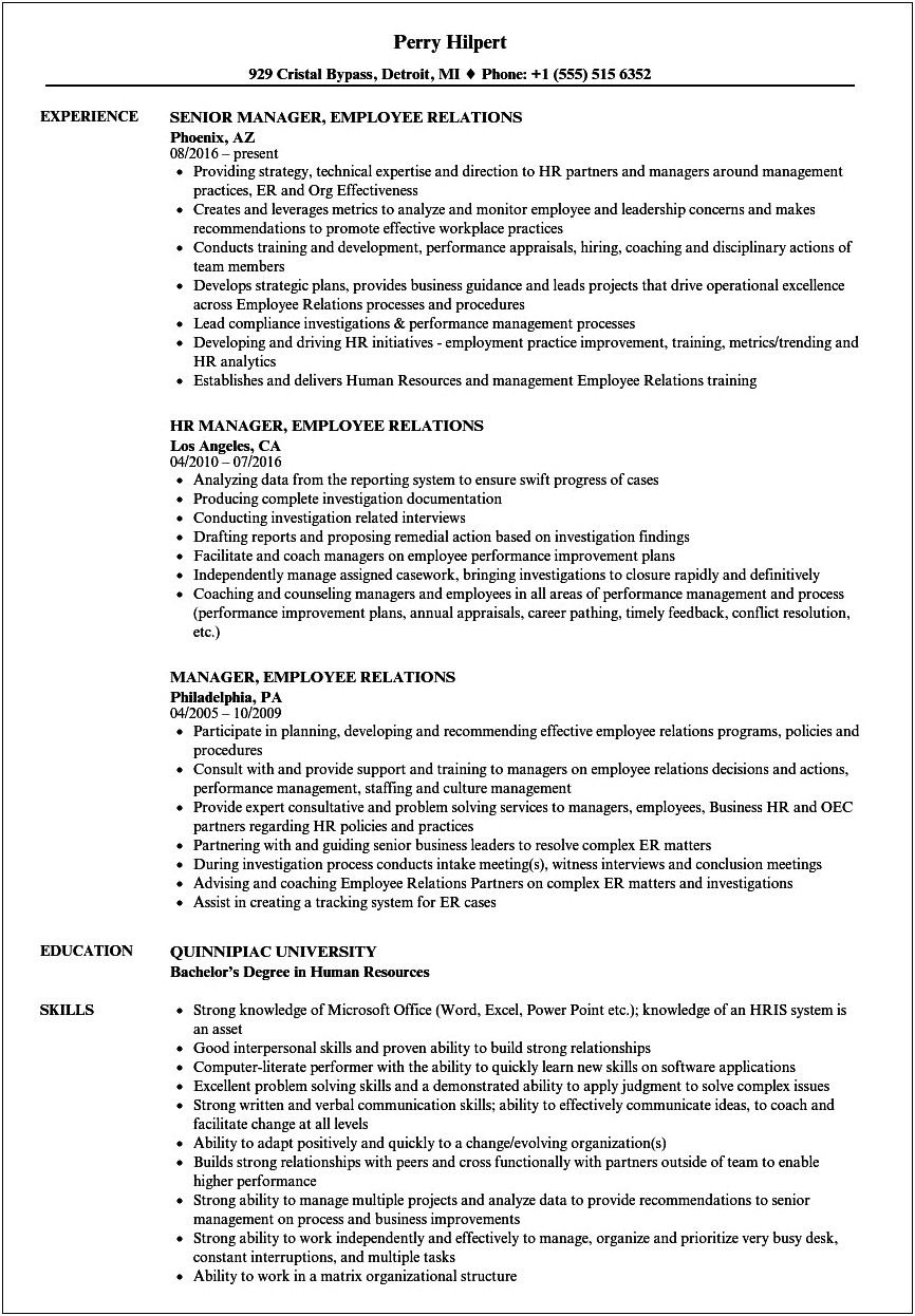 Leading In A Union Free Work Place Resume