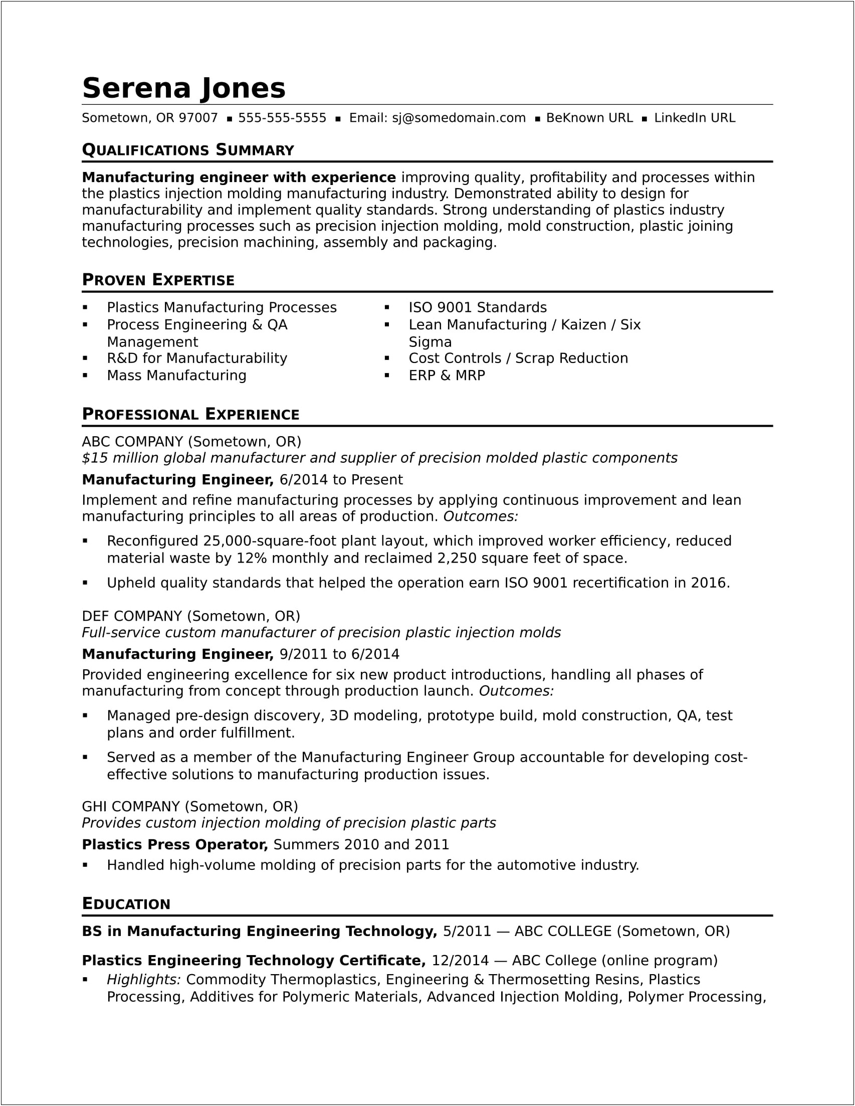 Lean Six Sigma Manager Resume