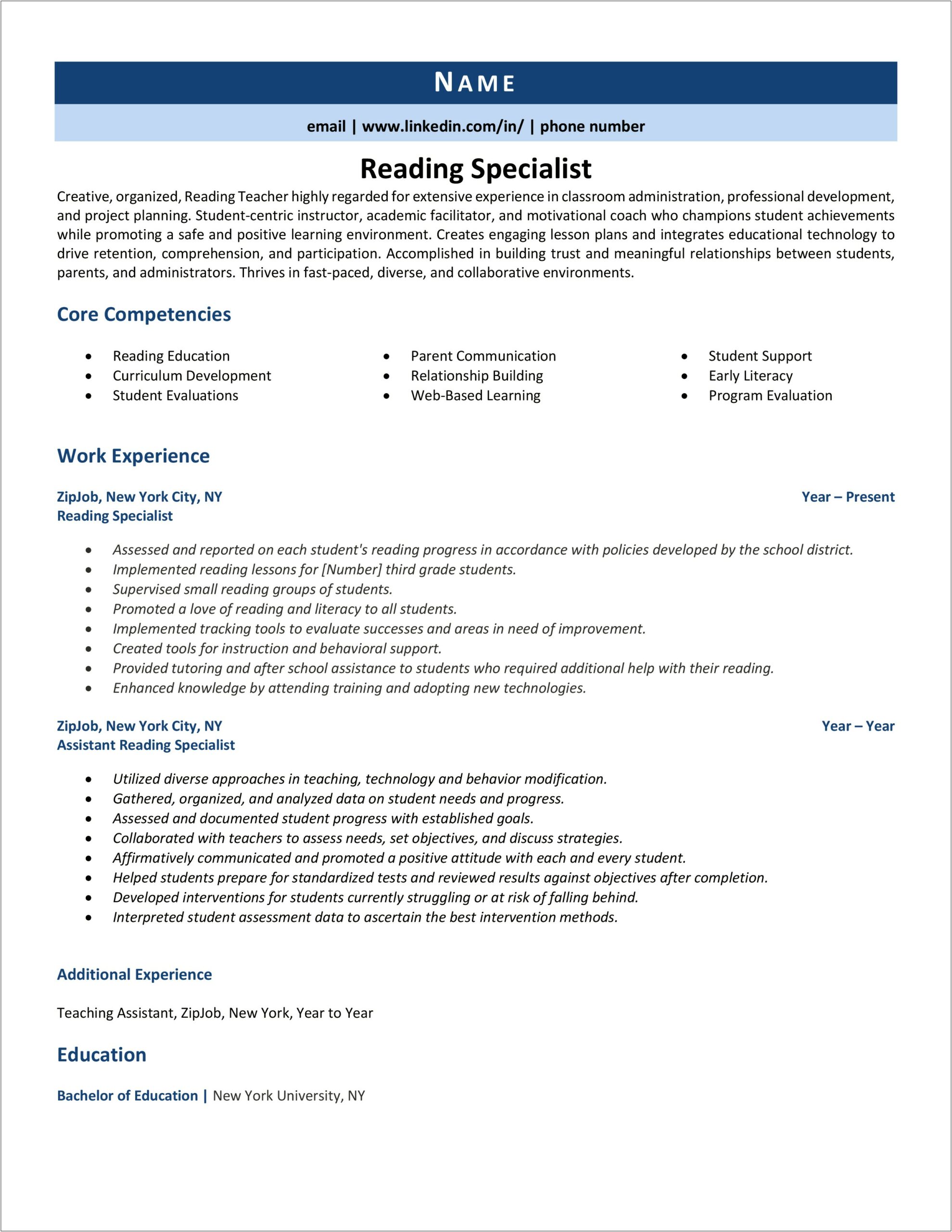 Learning And Development Specialist Resume Sample