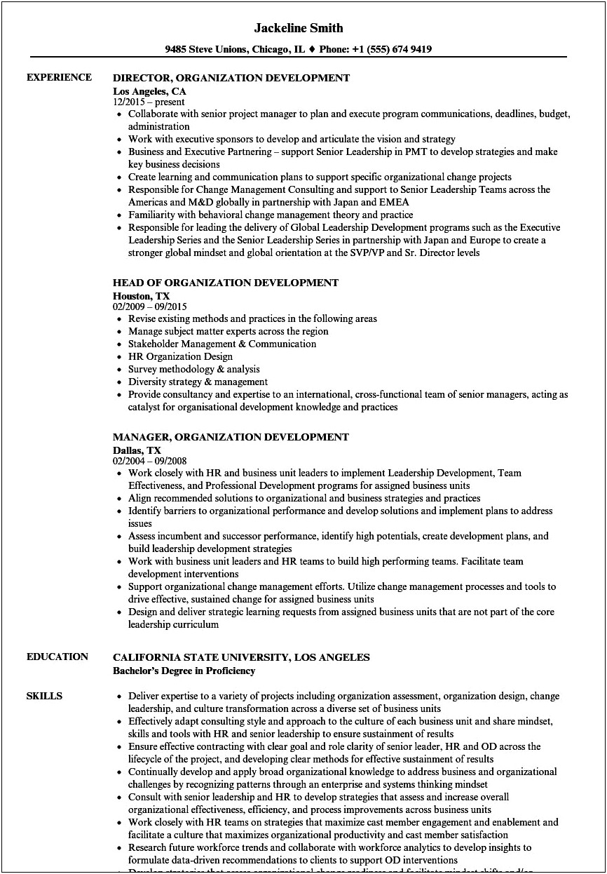 Learning And Od Manager Resume