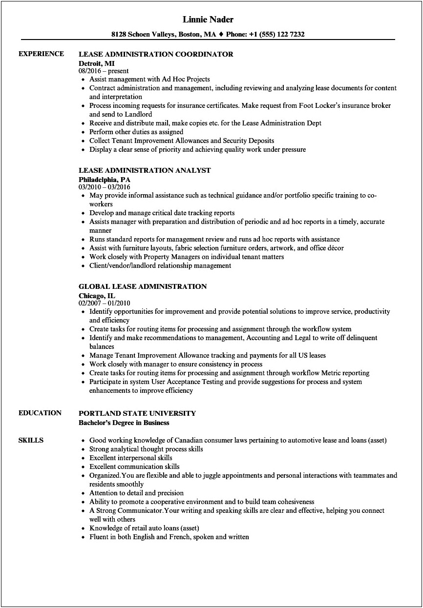 Lease And Contract Assistant Resume Job Description