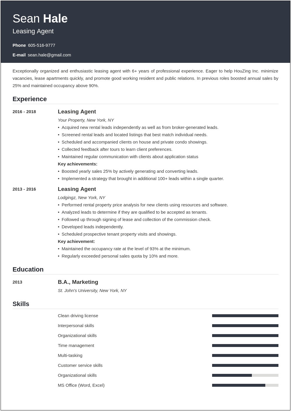 Leasing Assistant Job Description Resume