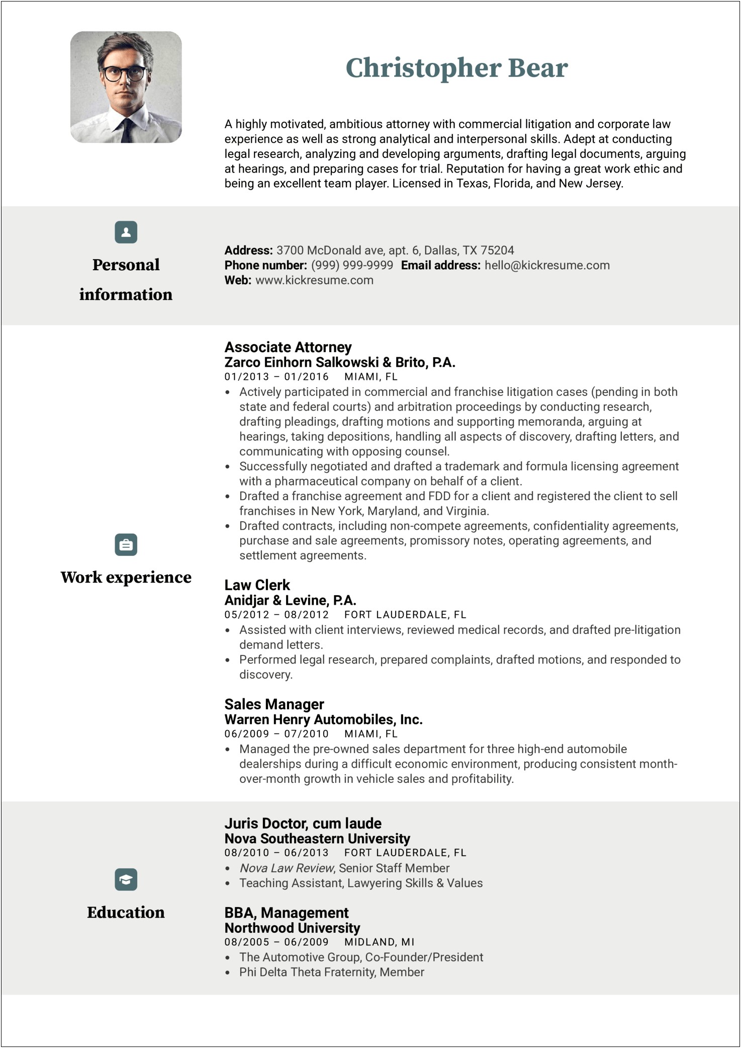 Legal Assistant Intern Example Resume