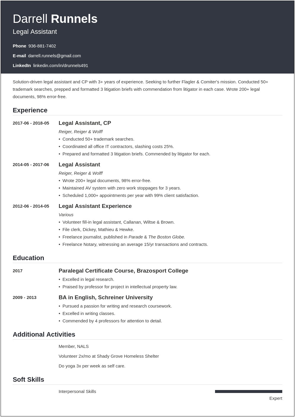 Legal Assistant Office Manager Resume
