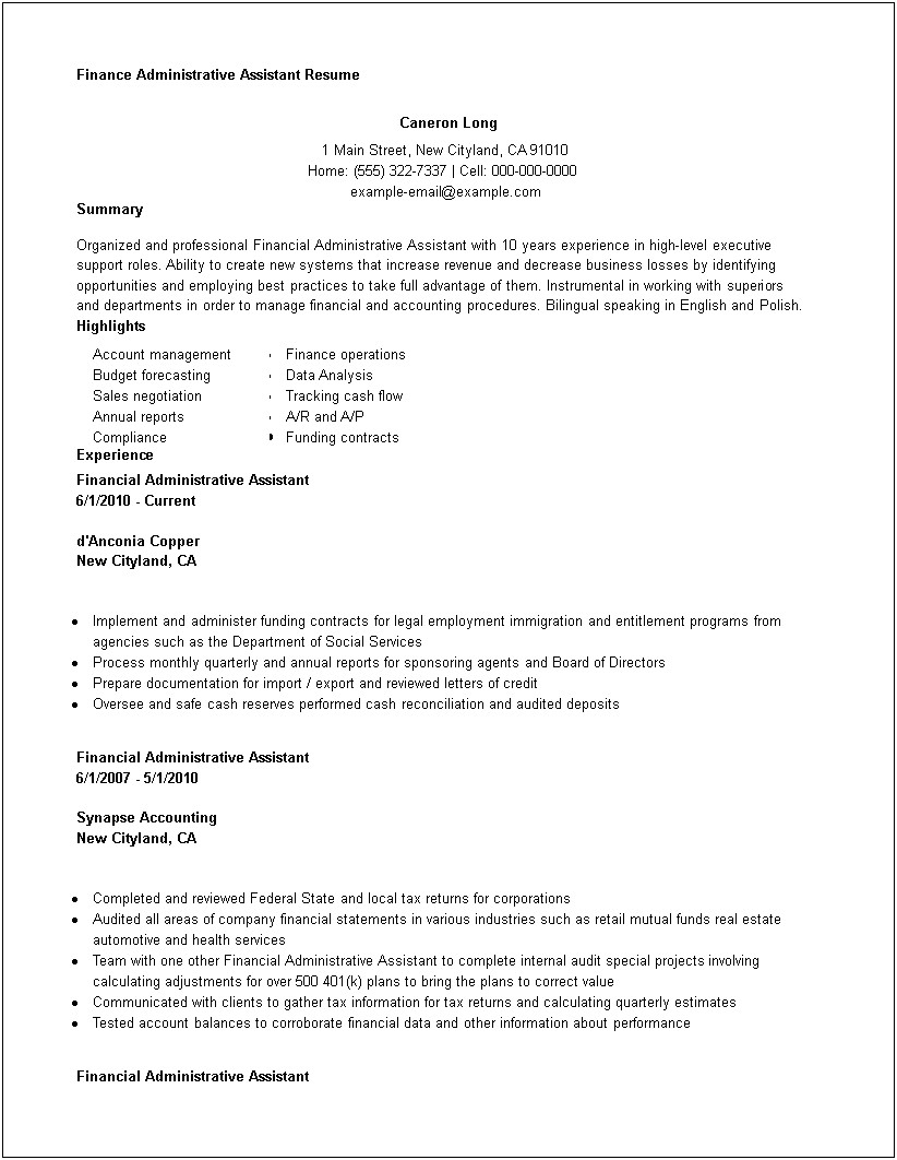 Legal Executive Assistant Resume Example