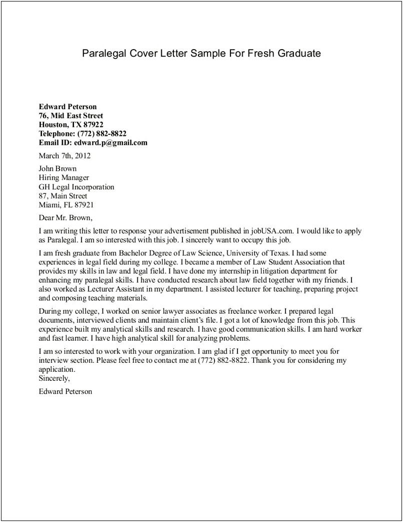 Legal Secretary Resume Cover Letter Template