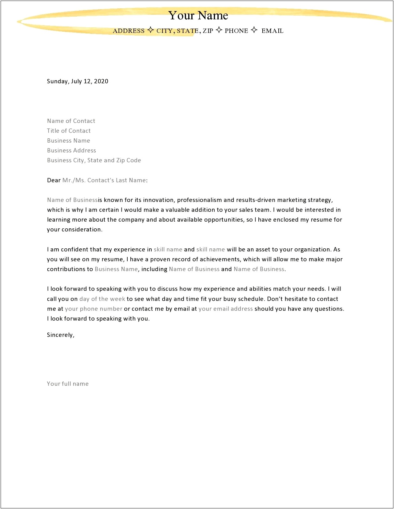 Letter Of Interest For A Resume