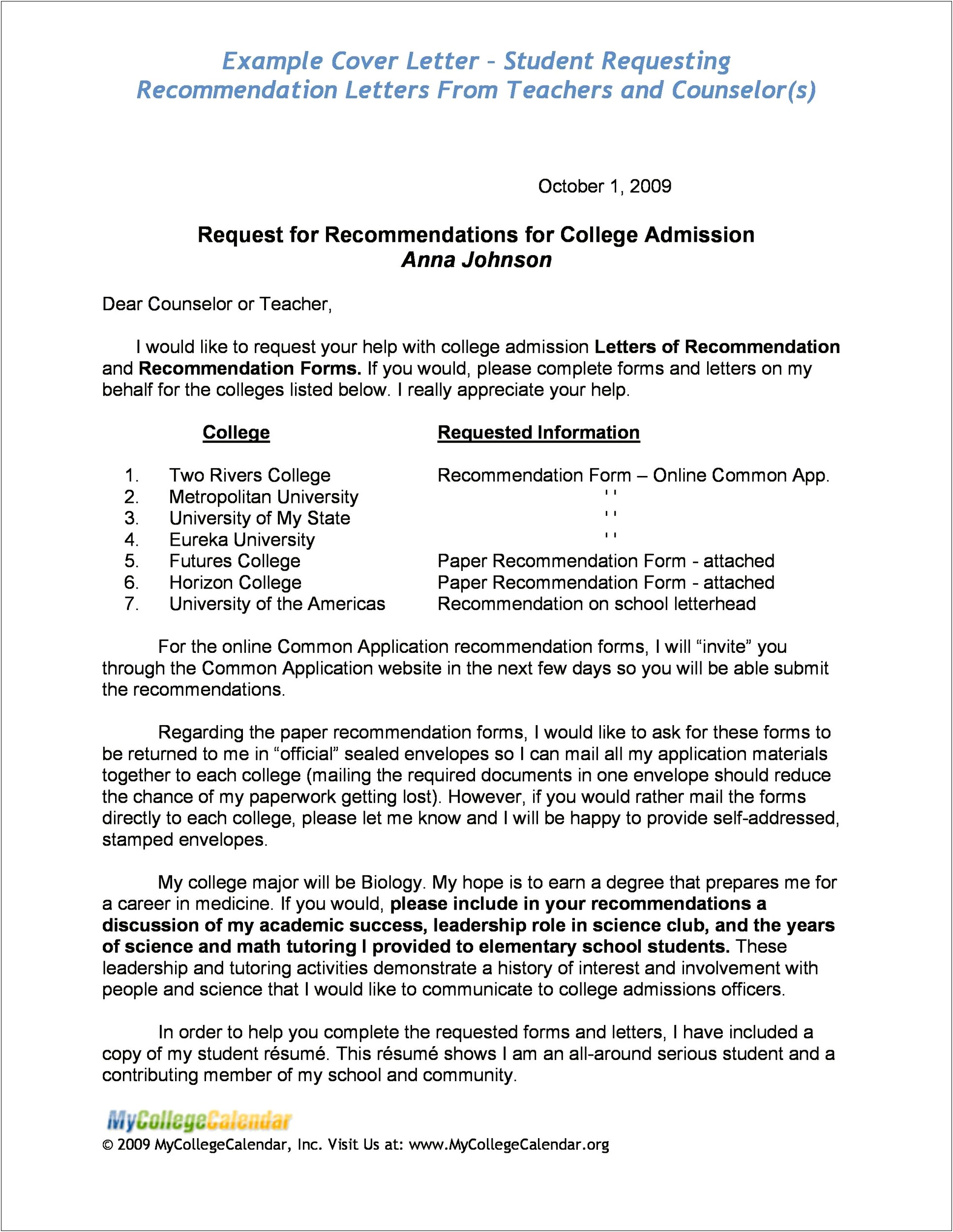 Letter Of Recommendation Example With Resume