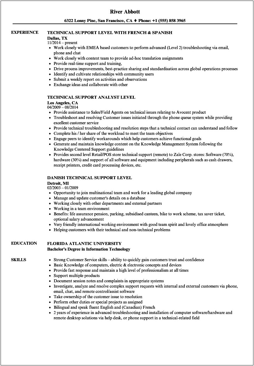 Level Entry Information Technology Resume Examples