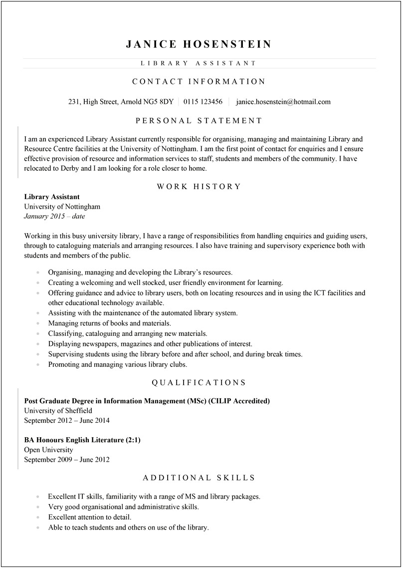 Library Technician Job Description Resume