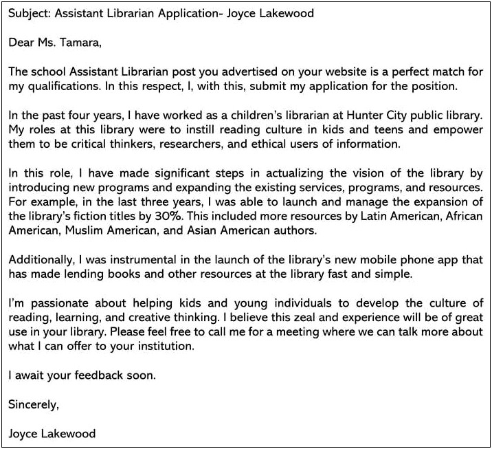 Library Technician Resume And Cover Letter