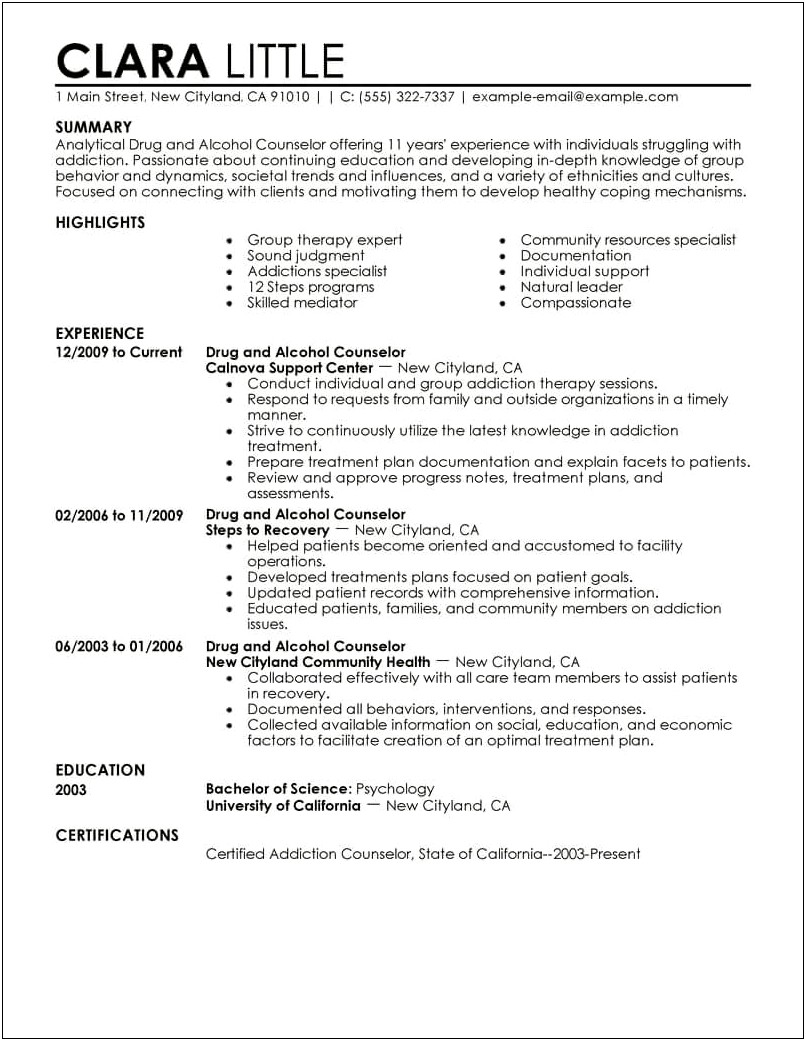 Licensed Professional Counselor Resume Sample