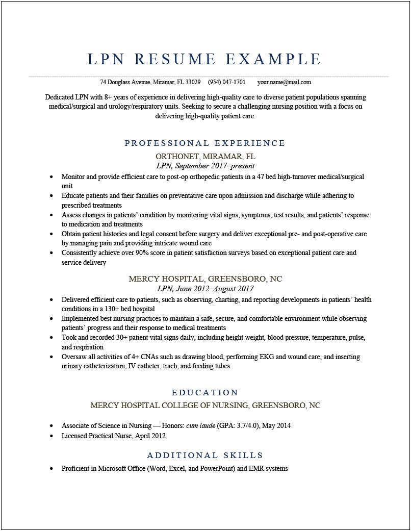 Licensed Vocational Nurse Job Description For Resume