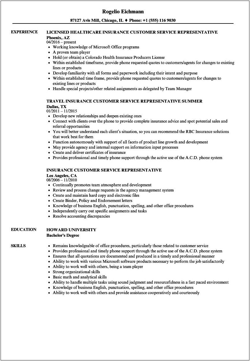 Life And Health Insurance Agent Resume Sample 2019