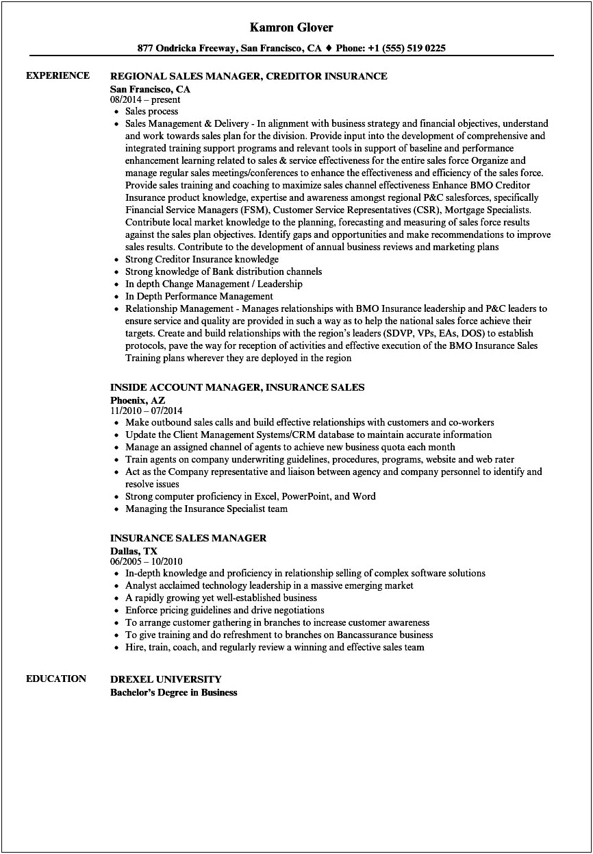 Life Insurance Agent Job Description For Resume
