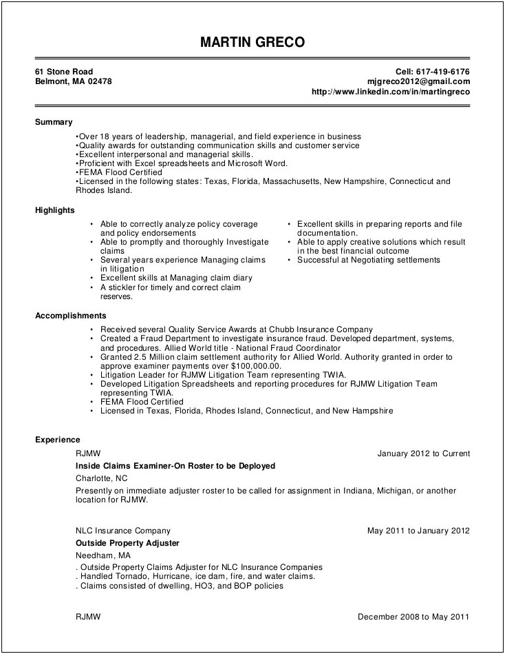 Life Insurance Agent Resume Example
