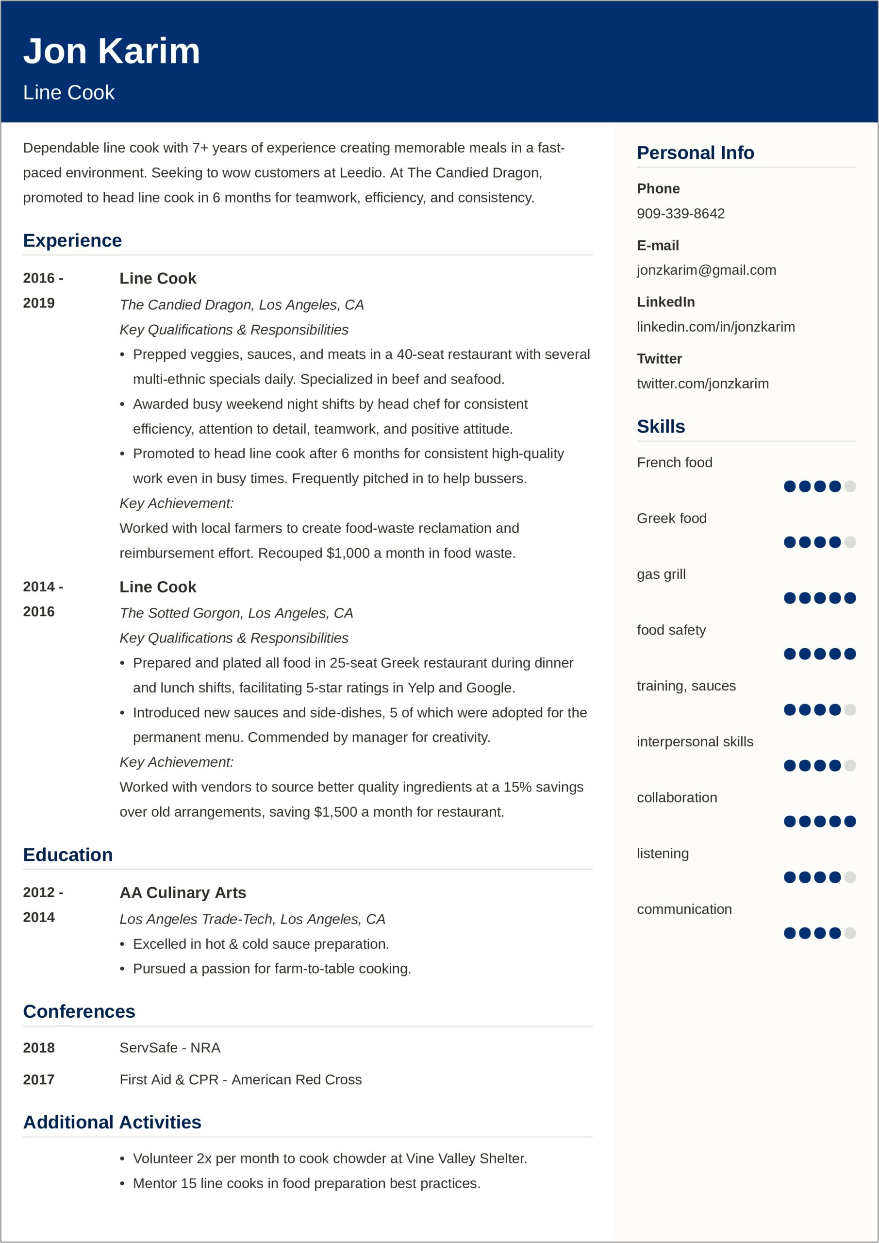 Line Cook Resume Template Downloads Word