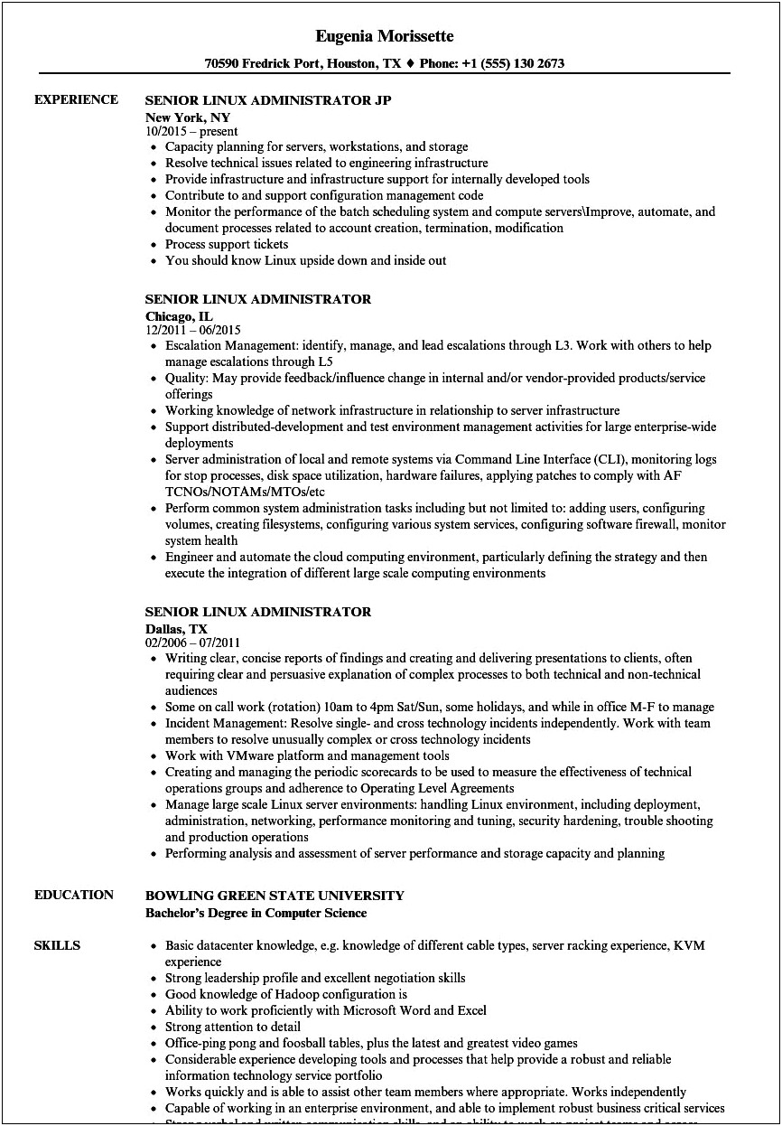 Linux Administrator Resume 2 Year Experience India