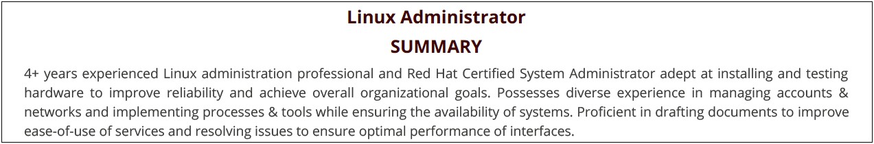 Linux Administrator Resume 4 Year Experience