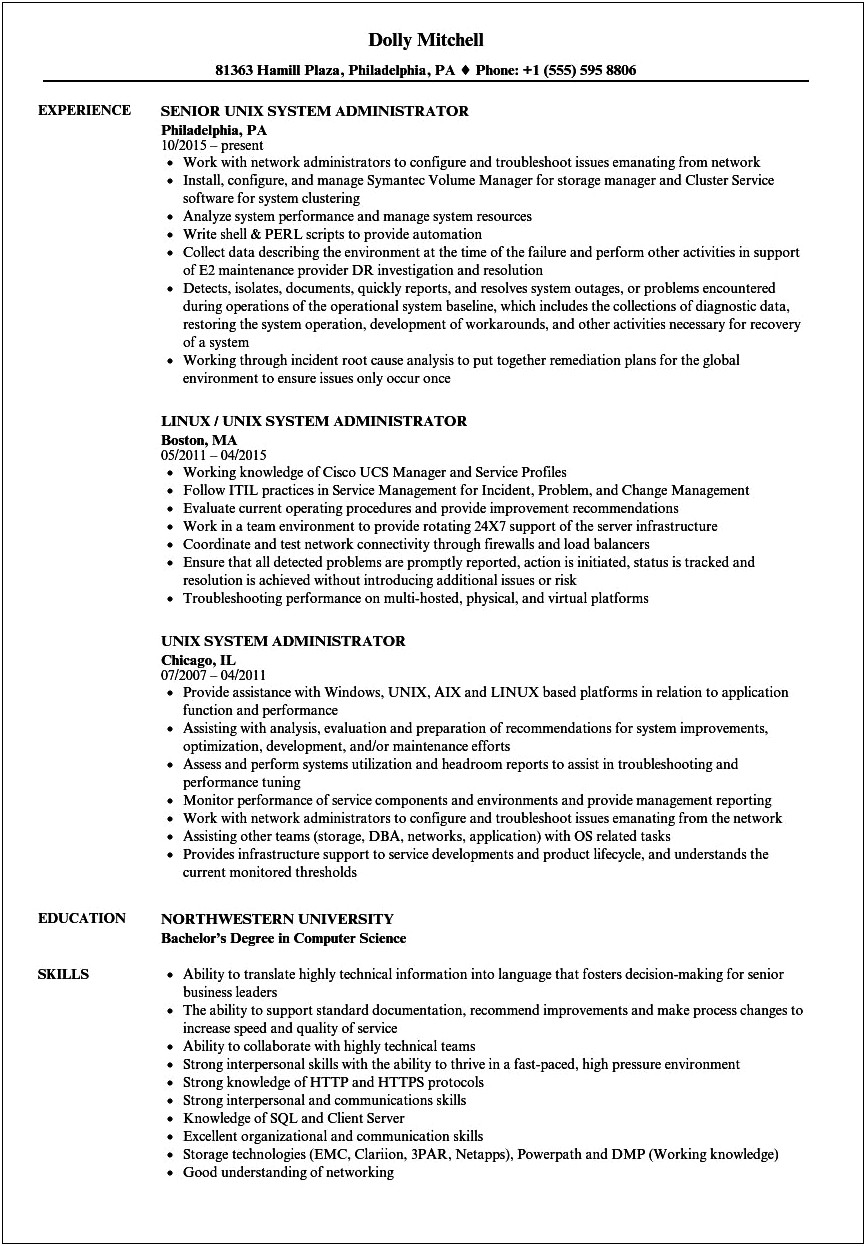 Linux Administrator Resume 8 Year Experience
