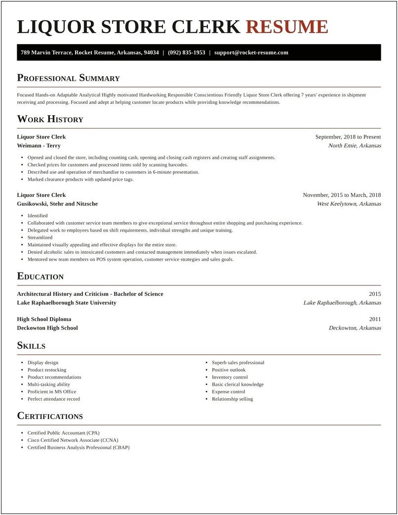 Liquor Store Manager Job Description For Resume