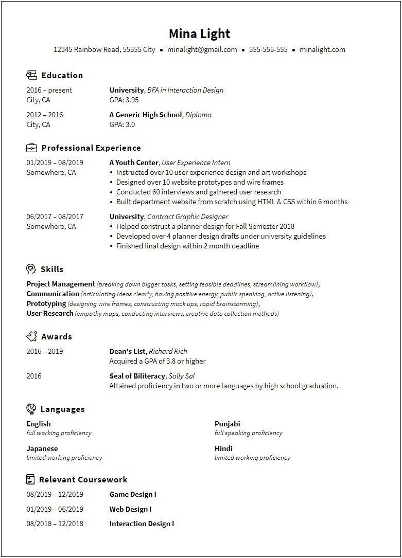 List College On Resume While Still In School