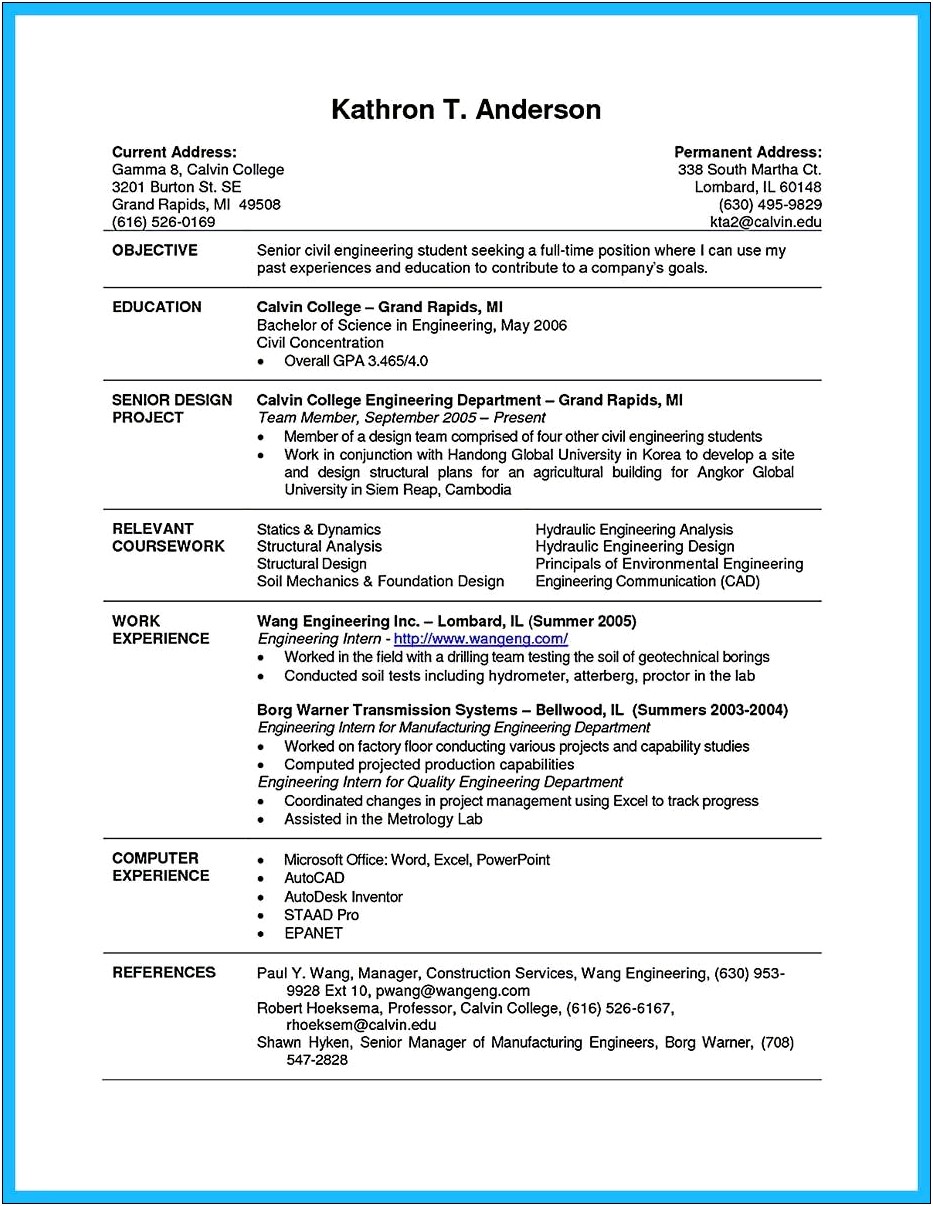 List Hs Jobs On An Engineering Internship Resume