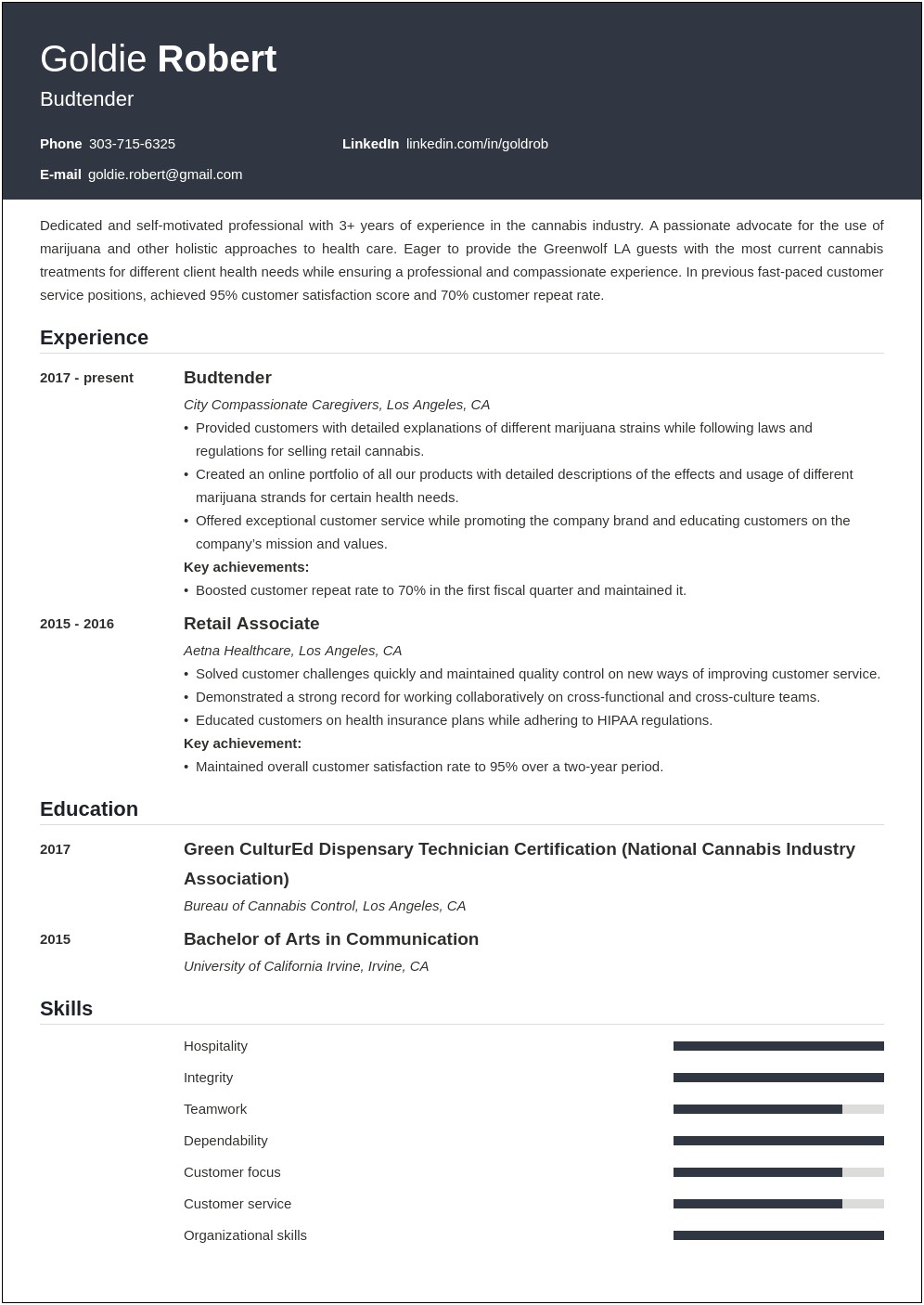 List Industry On Resume Examples