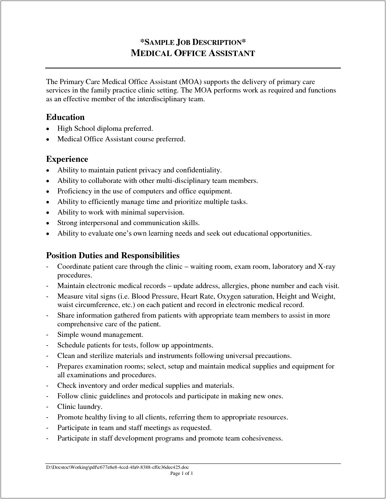 List Of Job Descriptions For Resume