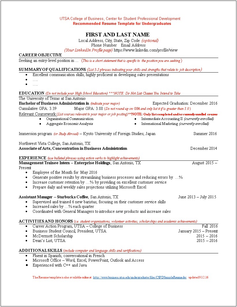 List Of Management Actions For Resume