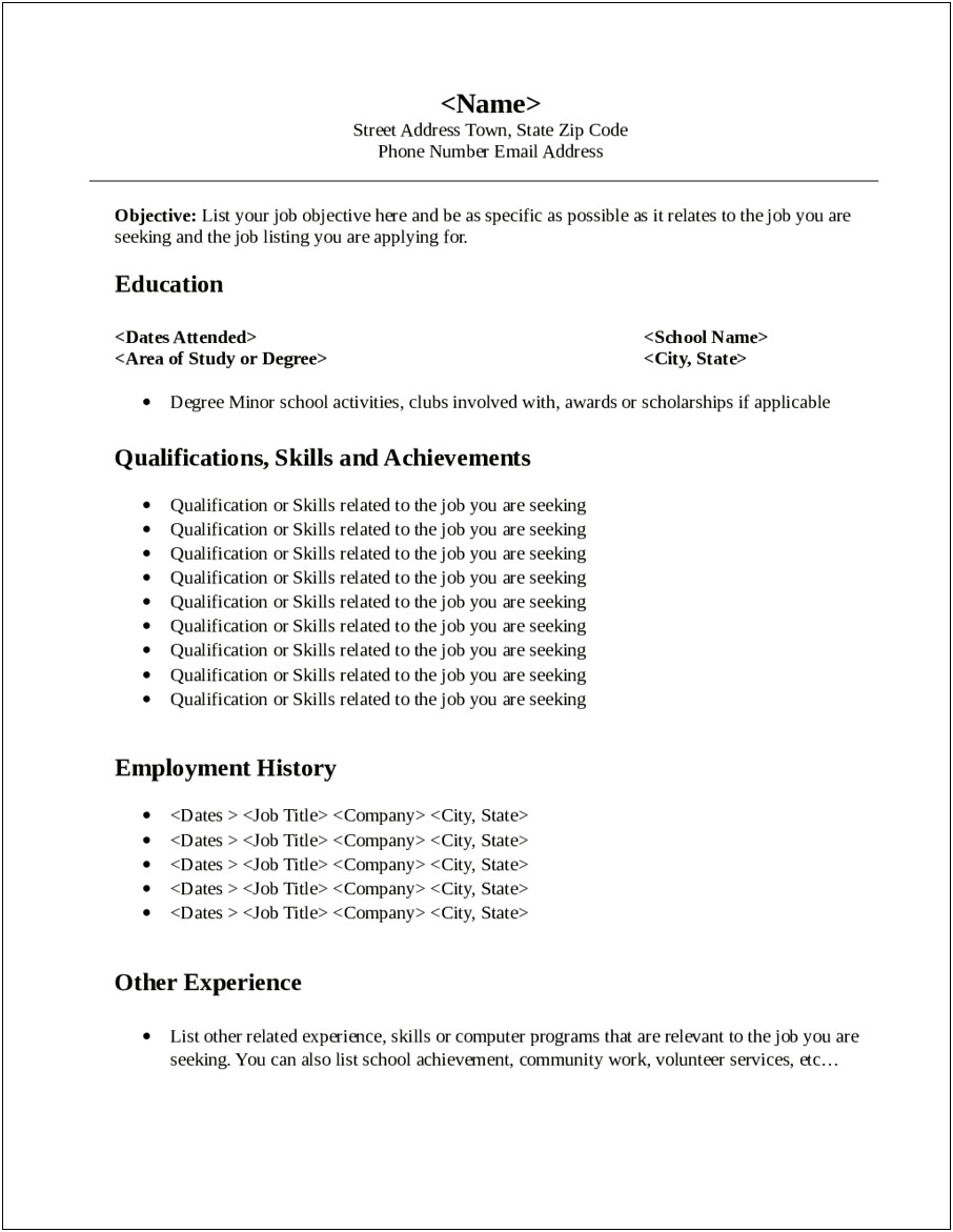 List Of Sample Resume Objectives