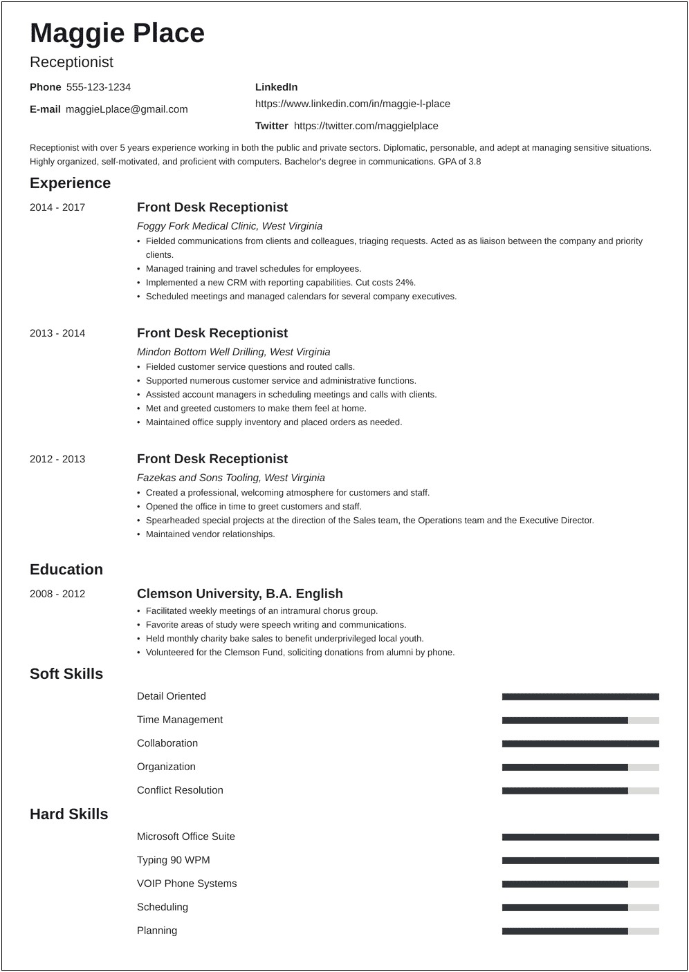 List Of Skills For Receptionist Resume