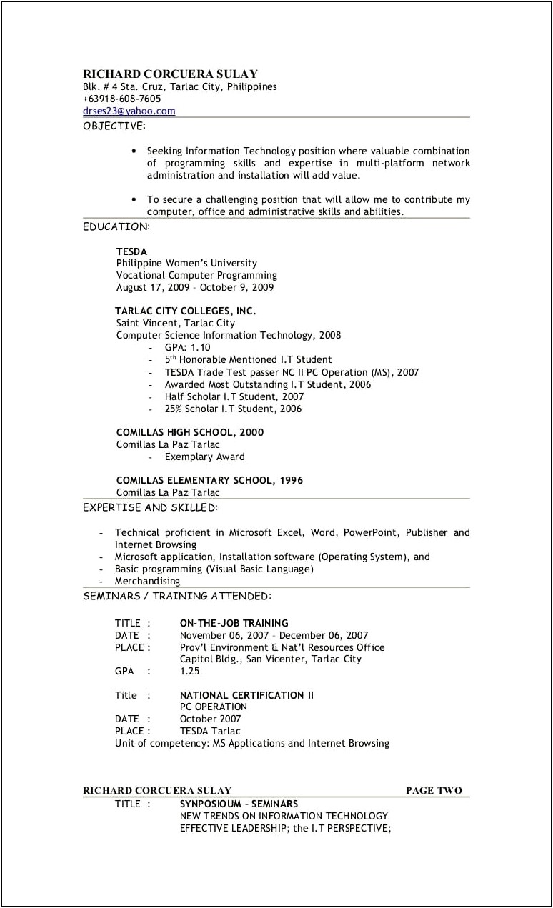 List Of Skills Resume For Computer Science