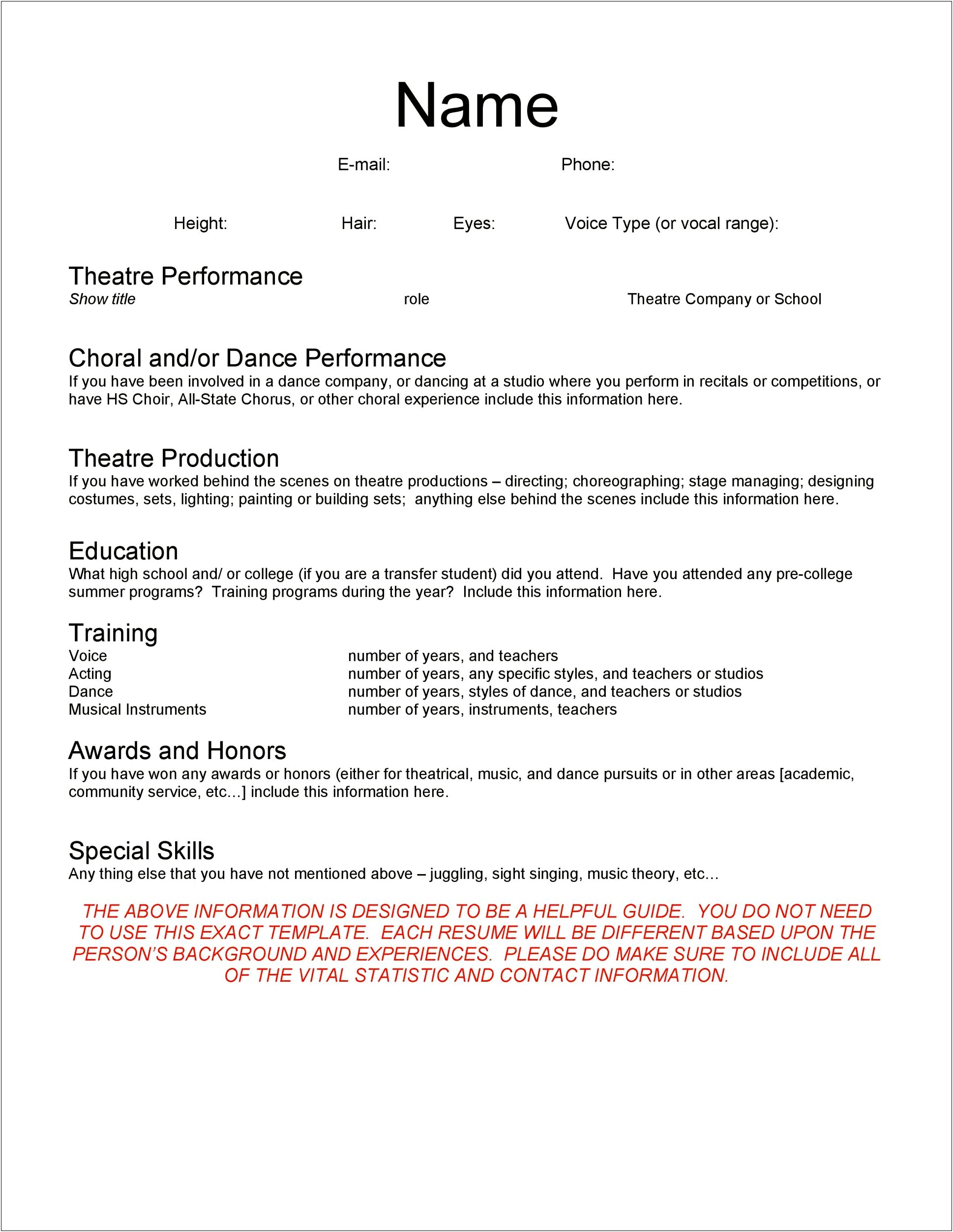 List Of Skills To Put On Acting Resume