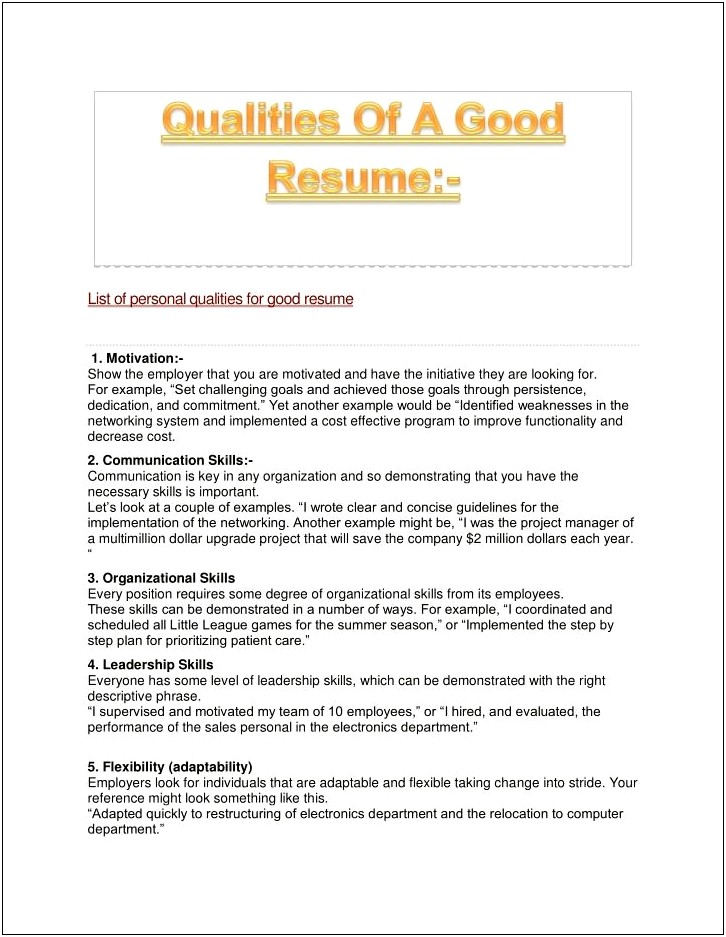 List The Characteristics Of A Good Resume