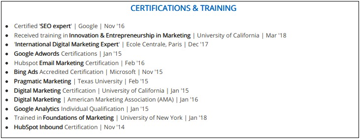 Listing Certifications On Resume Sample