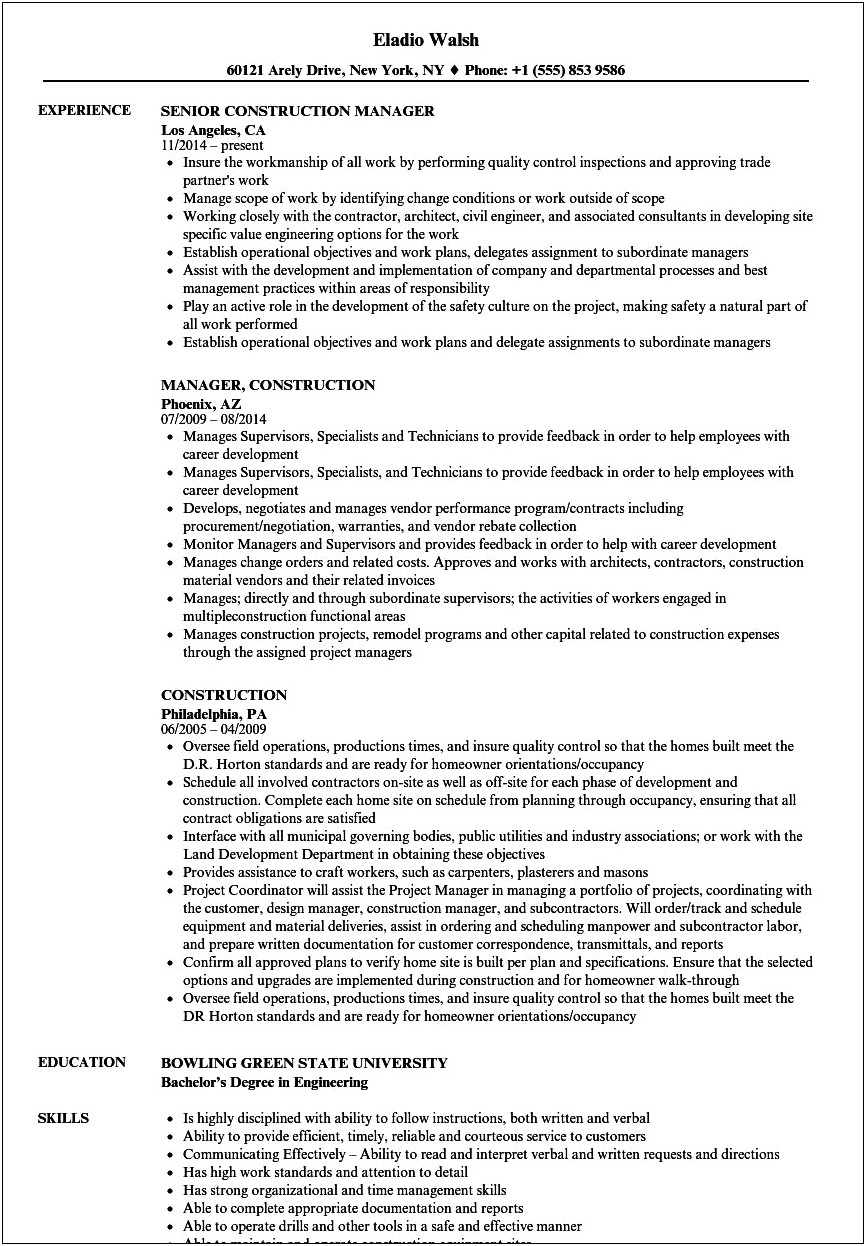 Listing Contractor On Resume Job Title
