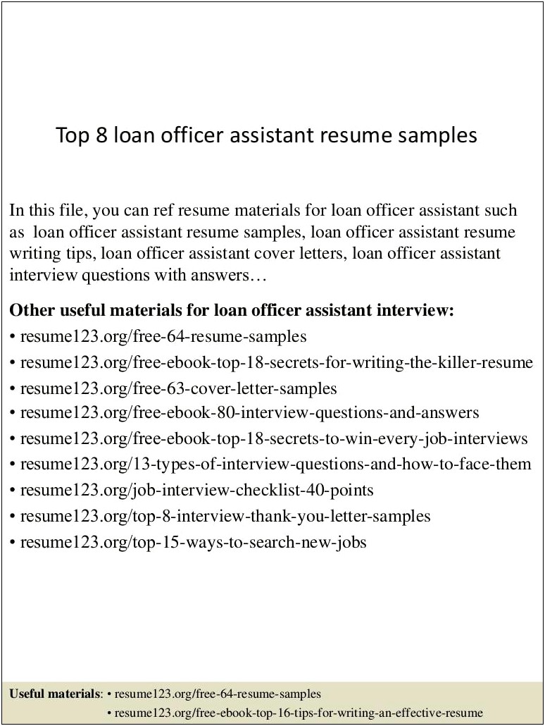 Loan Administrator Job Description Resume