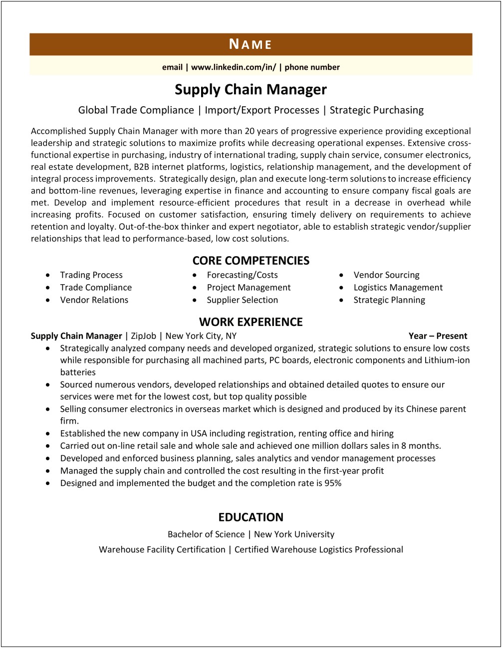 Logistics And Supply Chain Management Sample Resumes