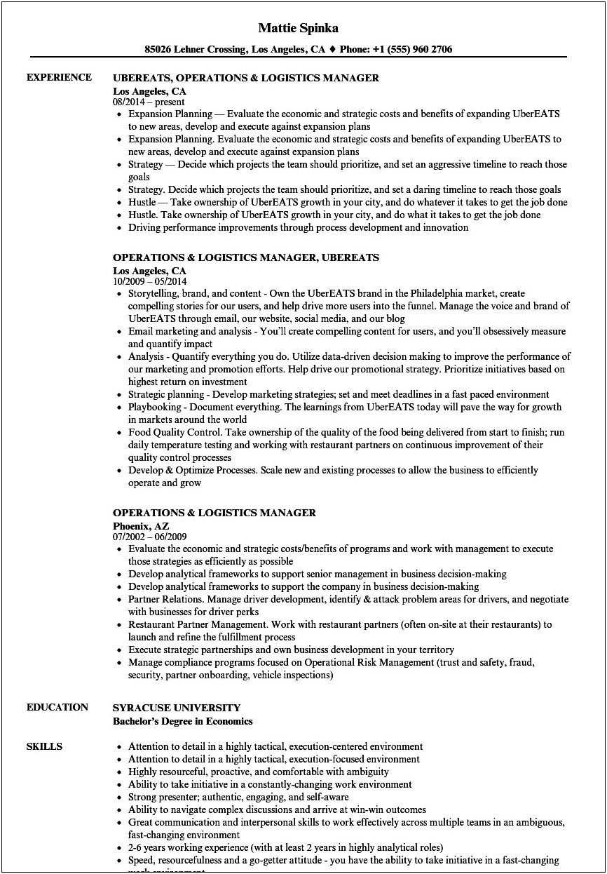 Logistics Manager Resume Word Format India