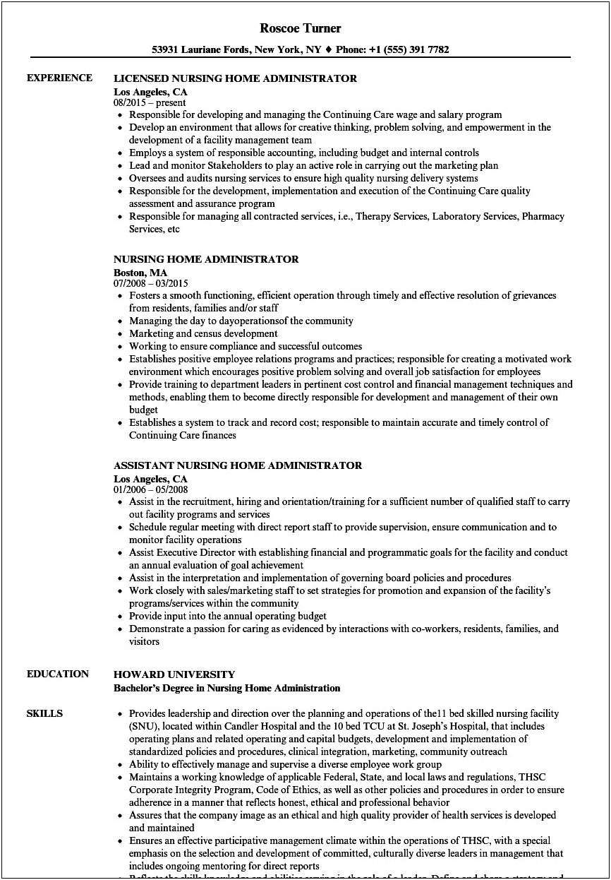 Long Term Care Resume Examples