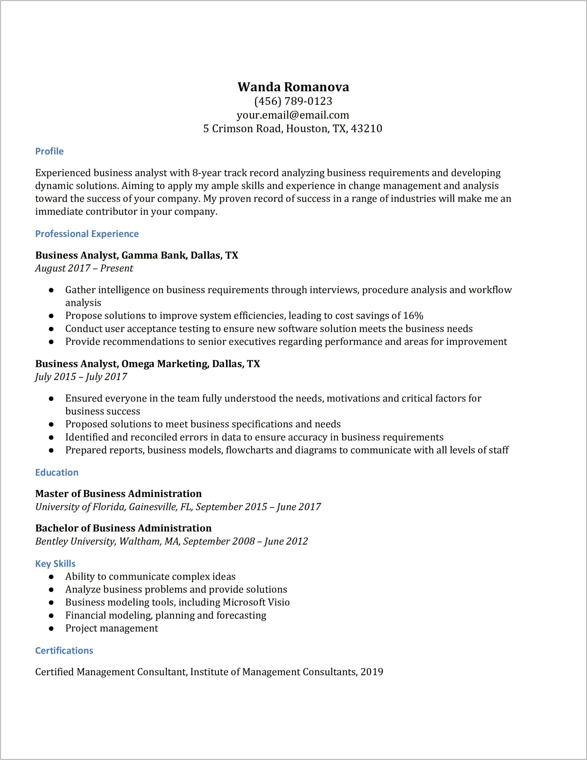 Los Business Analyst Resume Samples