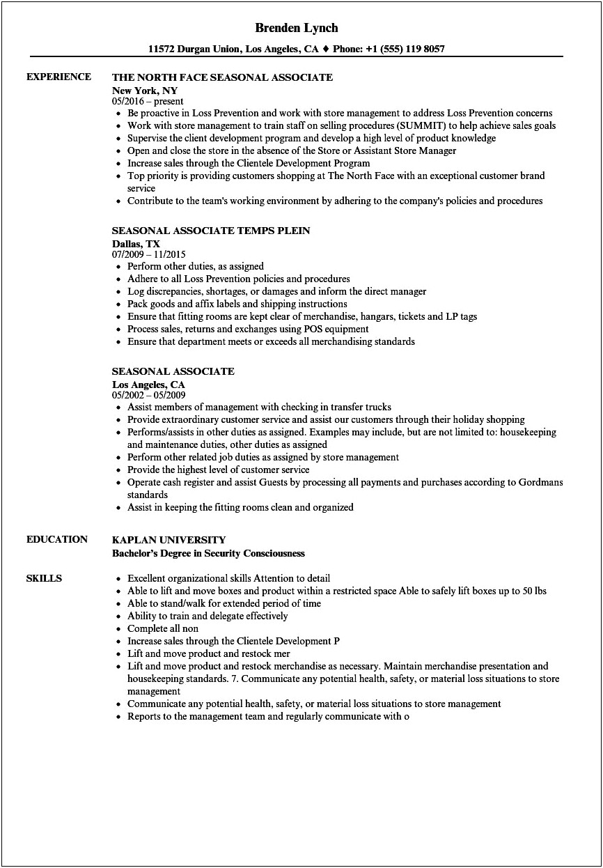 Loss Prevention Associate Job Description For Resume